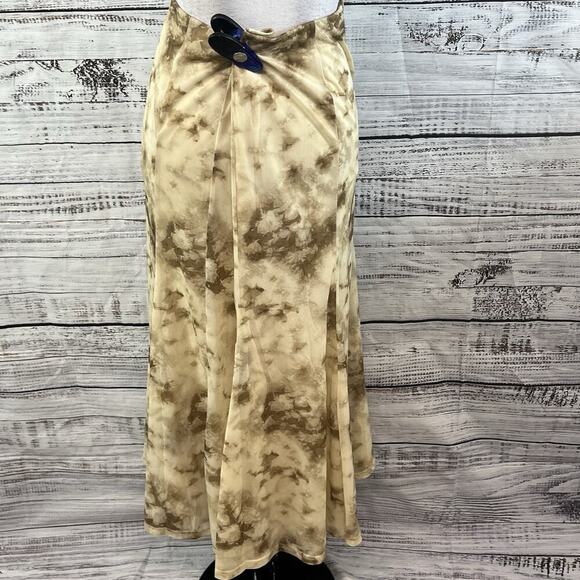 Moon River Skirt size Large Ivory Brown Mesh Sheer Midi Flared Stretch Modest - Picture 9 of 10